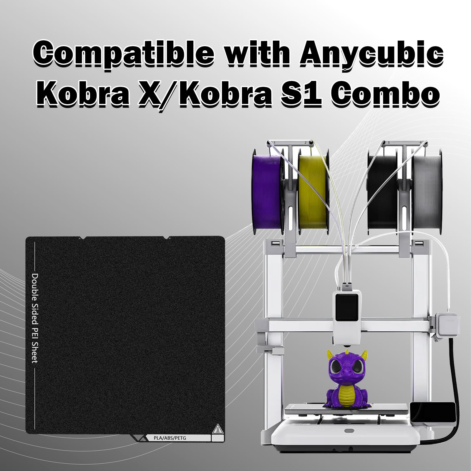 Kobra X/Kobra S1/Kobra 4 płyta konstrukcyjna 264 x 276 mm elastyczna płyta ze stali sprężynowej | Zdejmowana platforma podgrzewana czarna obustronnie strukturalna płyta do drukarek 3D Anycubic akcesoria
