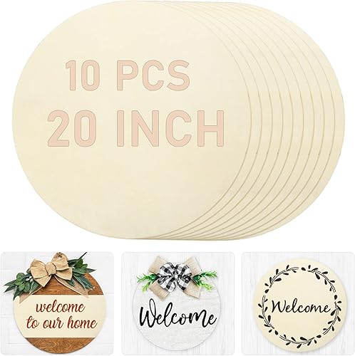 Miniatura 9 de Whaline Círculos de Madera de 18 Pulgadas para Manualidades 10 Piezas Navidad Discos de Madera Redondos Sin Terminar Letrero de Madera Rústica