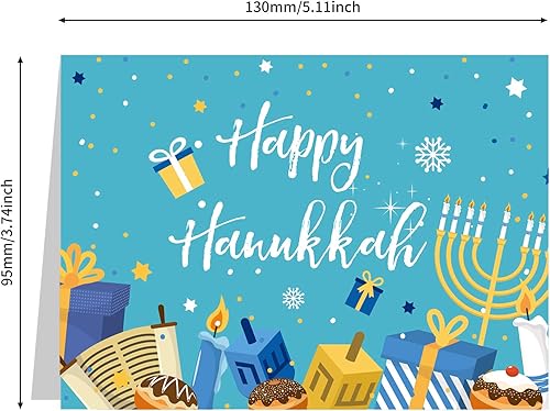 Miniatura 3 de Outus Tarjetas de felicitación de Hanukkah, 12 tarjetas de felicitación de Janucá con sobres, decoraciones de fiesta de Hanukkah con diseños