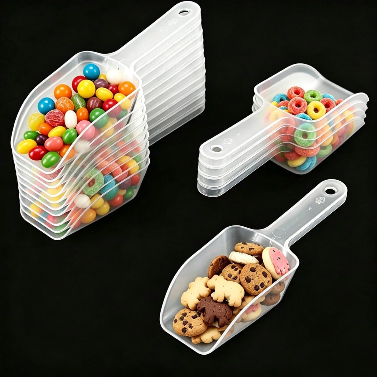 18Pcs Anti-scrath Frosted Clear Scoop for Candy Ice Cream Bar, 6.5inch Scoops for Home Storage Containers Flour/Sugar/Rice, Buffet Table Spoons for Wedding Birthday Baby Shower Party