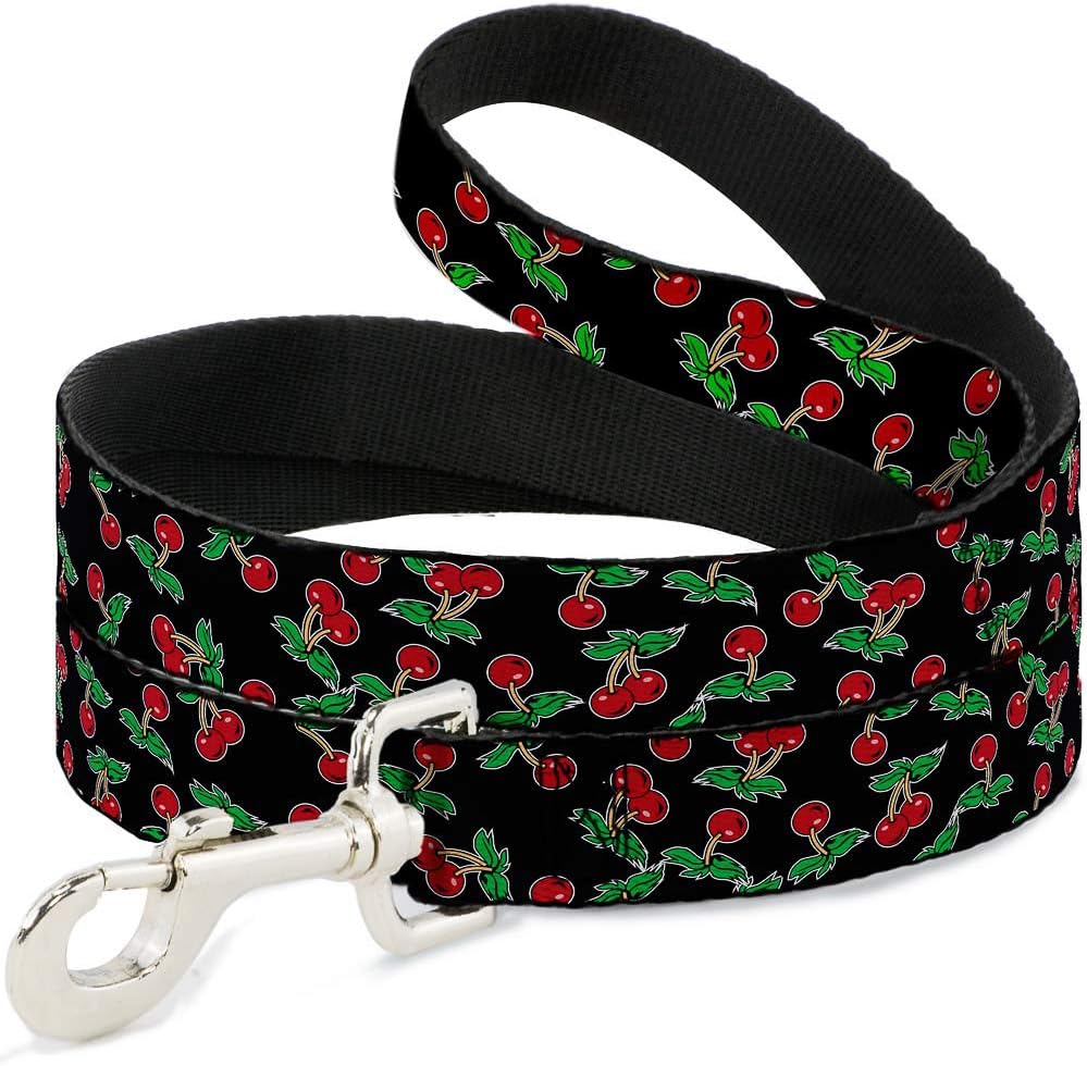 Dog Leash Cherries Scattered Black 6 Feet Long 1.0 Inch Wide