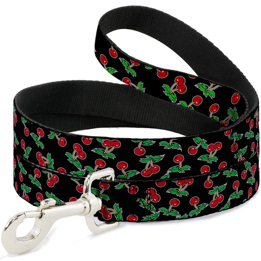 Laisse pour chien cerises noir sangle large 3,8 cm et longueur 1,8 m