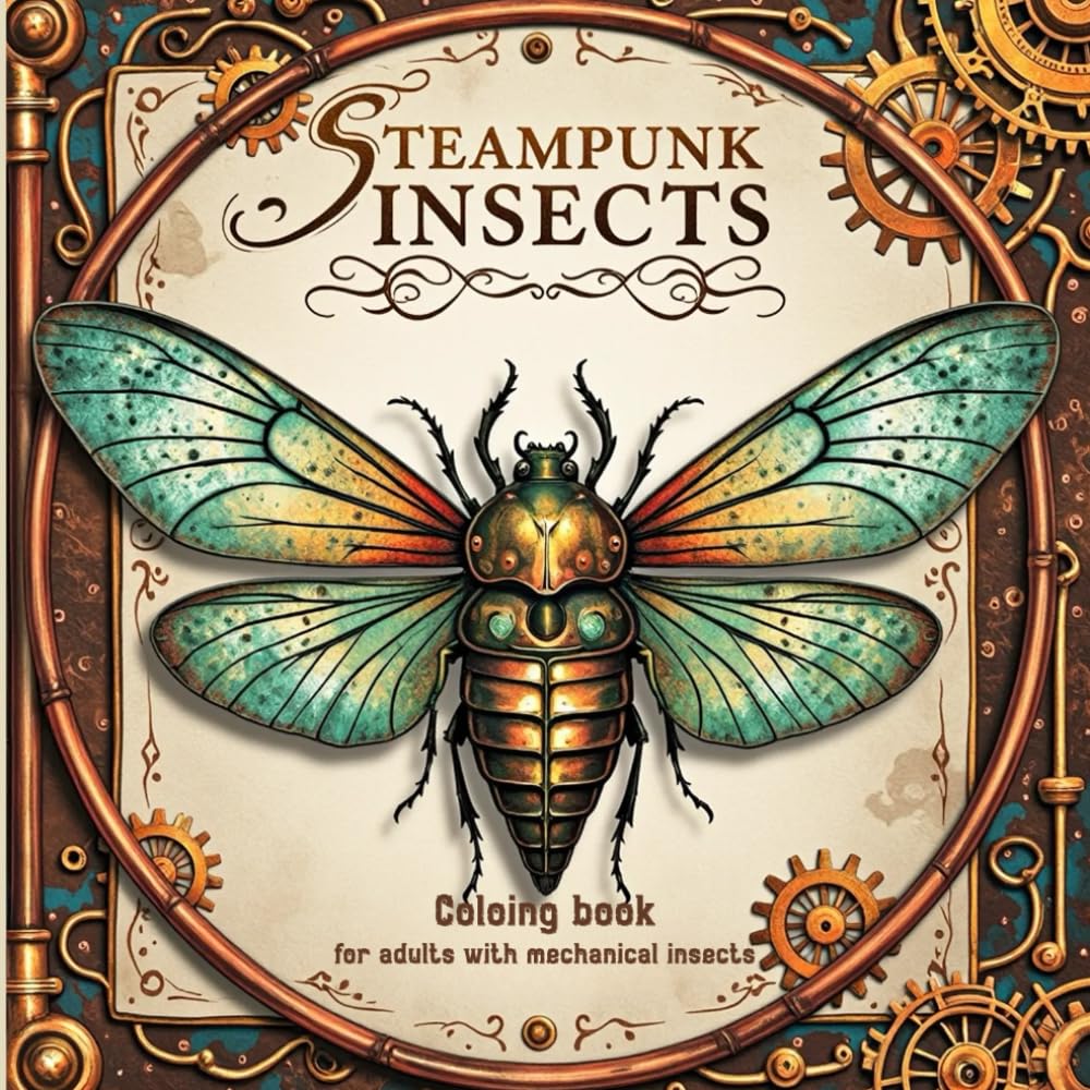 Steampunk Insects: Coloring book for adults with mechanical insects: 40 pages of detailed Steampunk illustrations for creativity and relaxation