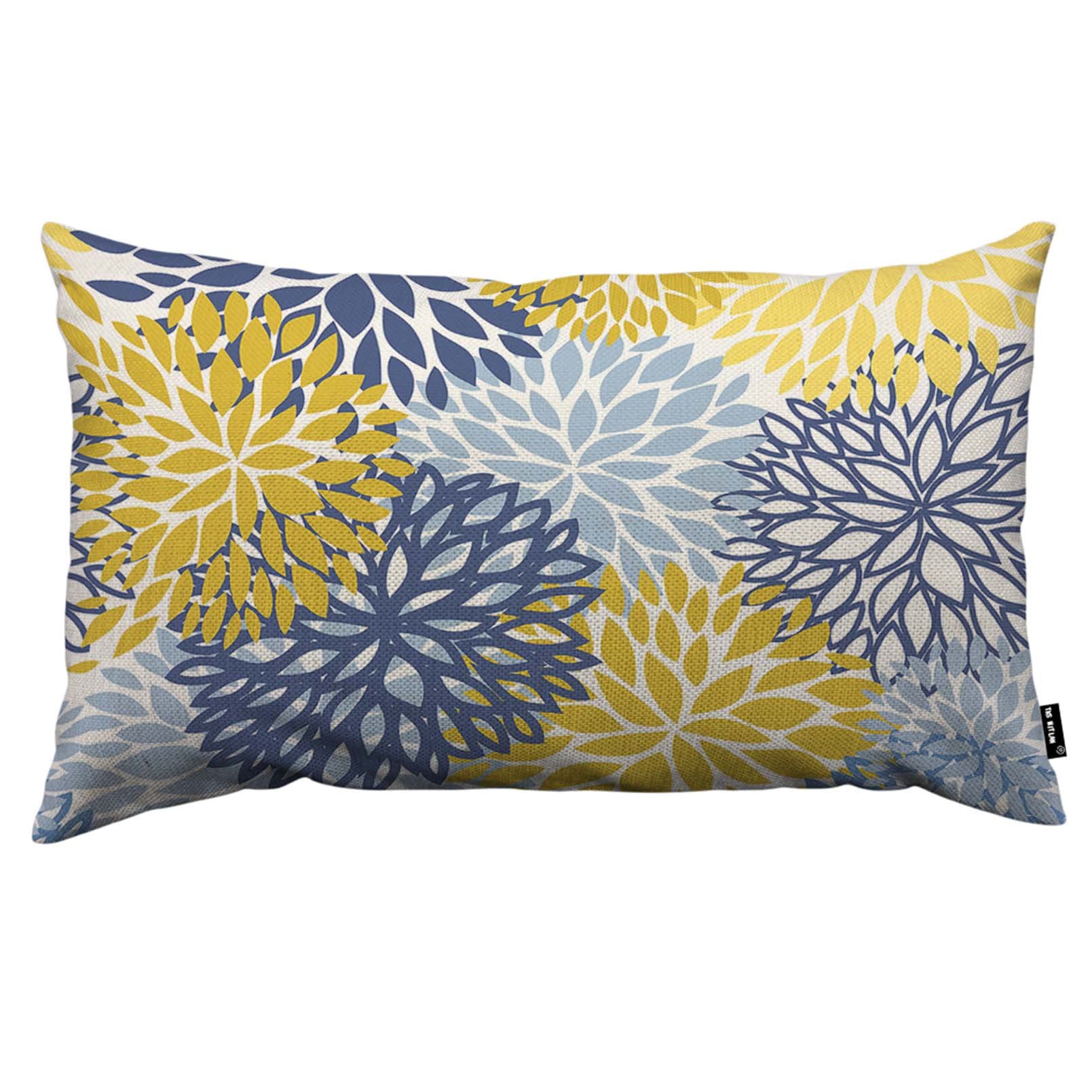 TKS MITLAN Chrysanthemum Pillow Covers 12x20 Inch Blue Yellow and Navy Spring Floral Plant Leaf Retro Style Pillows Decorative Throw Pillows Farmhouse
