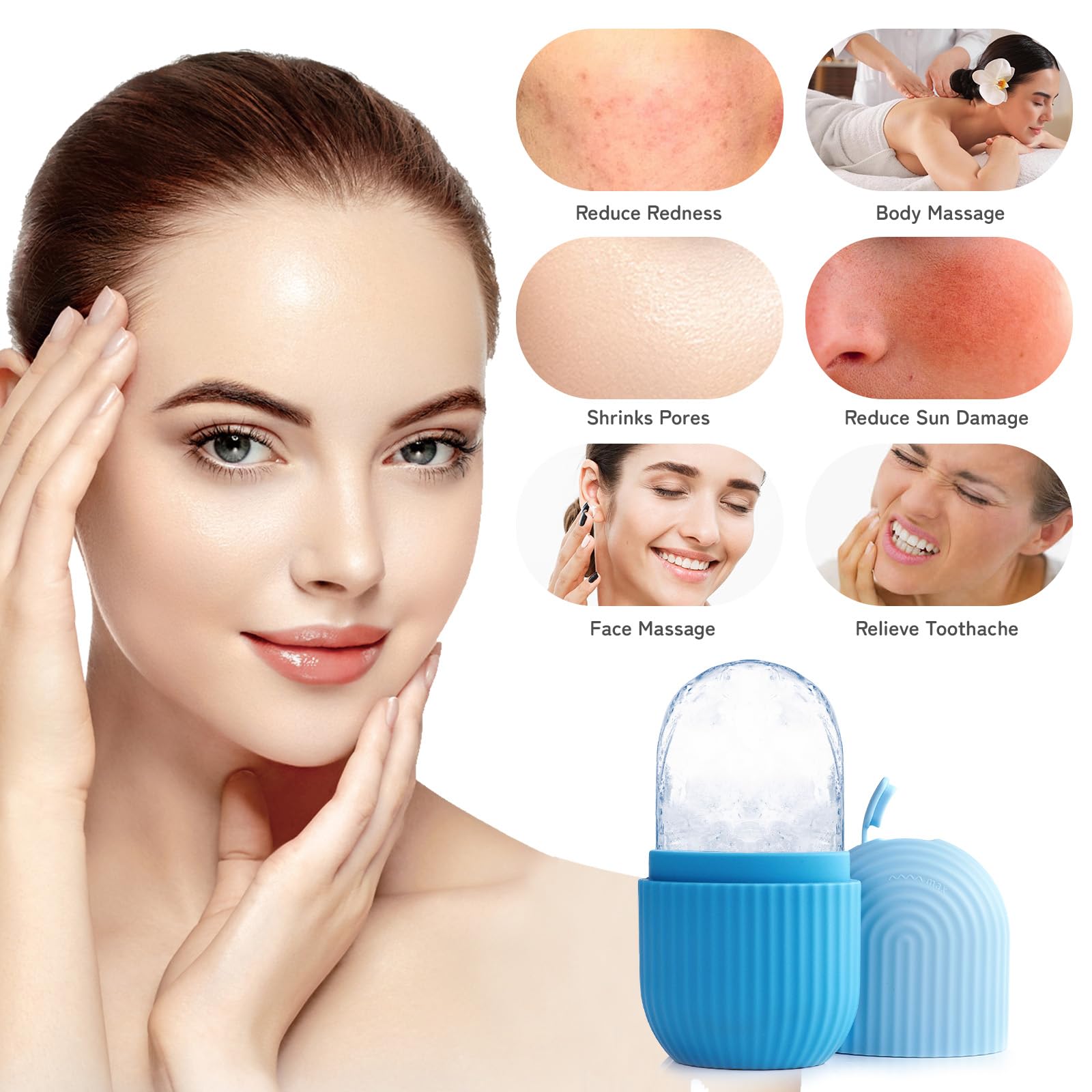 AiQInu Rullo di Ghiaccio Facciale,Ice Roller,riutilizzabile Eye Ice Massage Bellezza del viso Cura della pelle Impacco di ghiaccio Restringe i pori,antirughe,riduce il gonfiore,migliora l'elasticità