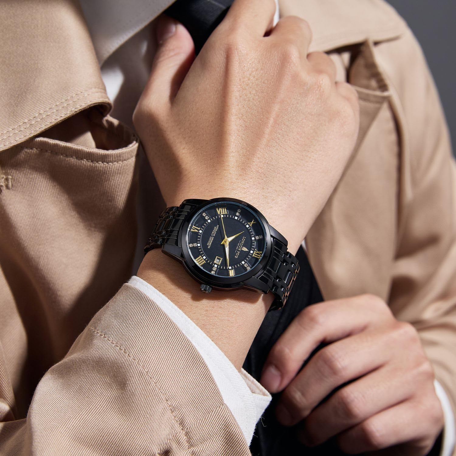 London Fog Regent Collection Analog Quartz Watch for Men with Black Dial and Black Stainless Steel Strap, Metal Case, Date Display, Luminous Hands & Hour Markers, Water Resistant