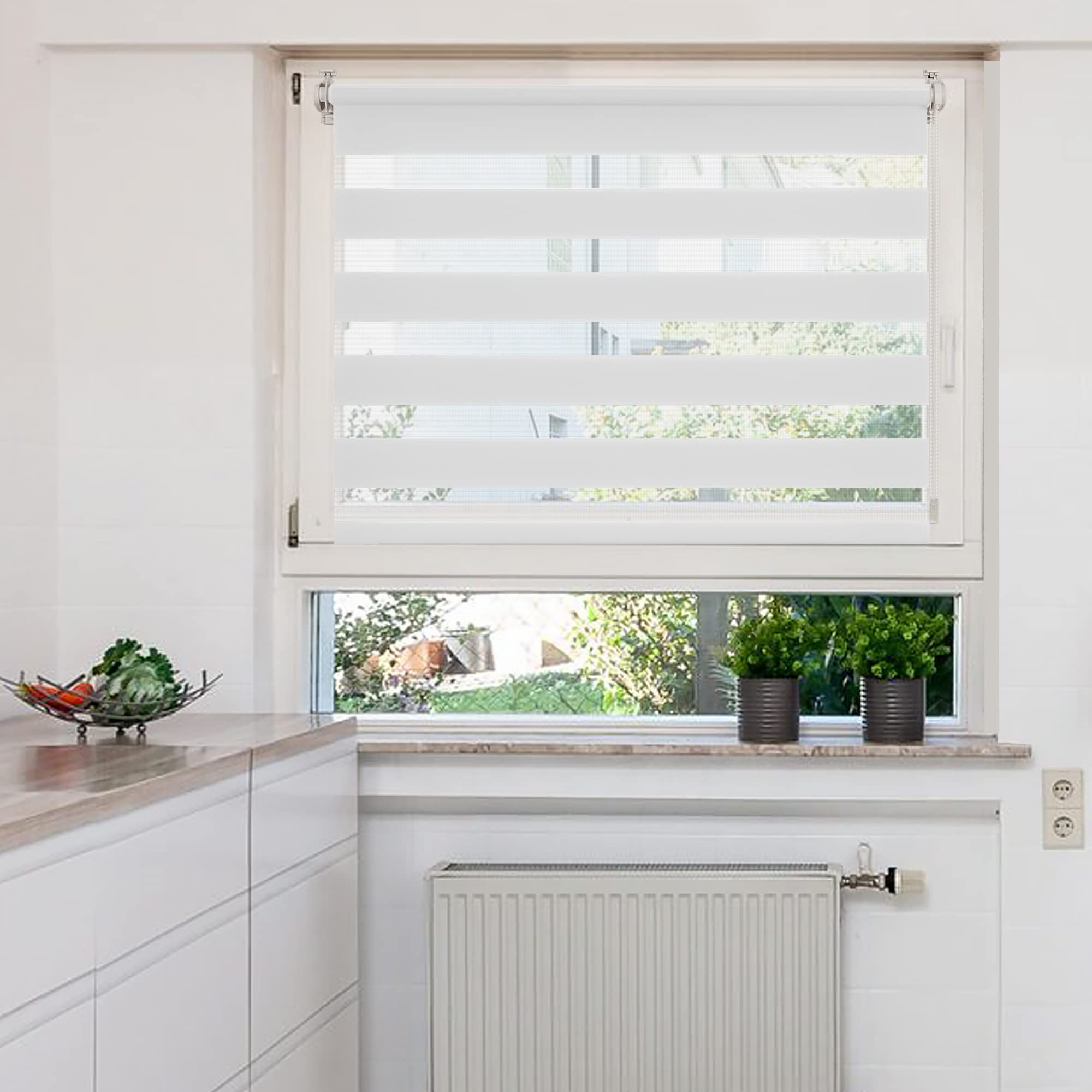 Enrouleur Jour Nuit sans Perçage Tamisant pour Fenêtre 55 x 150 cm Blanc
