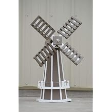 30" Octagon Poly Lawn Decorative Dutch Windmill, Clay weatherdwood with White Trim