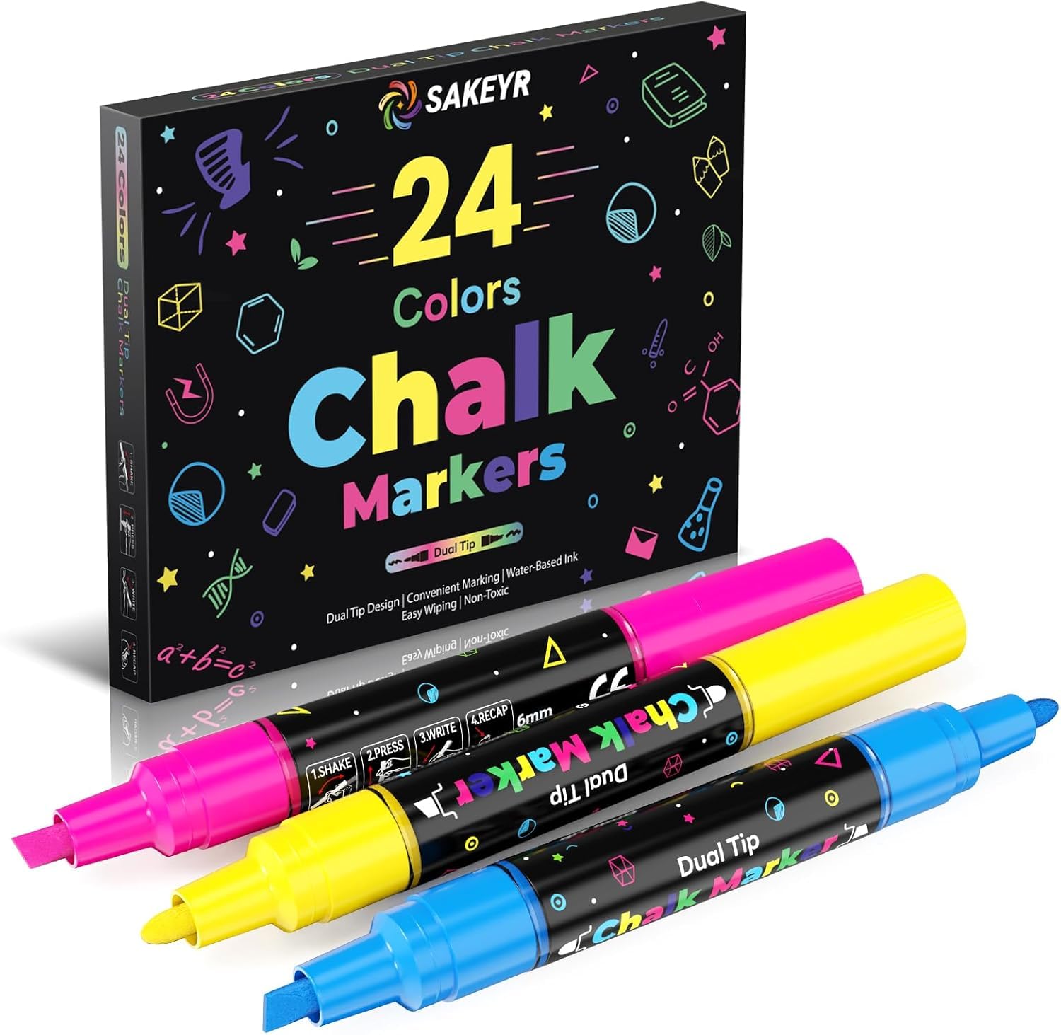 Amazon.com: 24 Vibrant Colors Dual Tip Liquid Chalk Markers