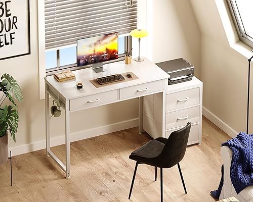 Miniatura 7 de ODK Escritorio para computadora con 5 cajones, escritorio de oficina de 53 pulgadas para estudio de niños, escritorio de tocador blanco para