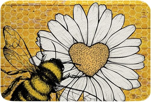 Miniatura 3 de Alfombras de baño con estampado de abejas, de flores de margaritas, de 16 x 24 pulgadas, decoración de corazón, antideslizantes, alfombras de baño