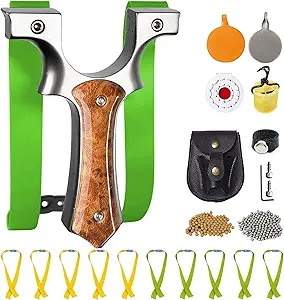 Professional Slingshot for Adults & Kids,Stainless Steel Hunting Catapult with Ergonomic Grip,High Velocity & Precision Shooting Kit (100 Ammo Balls, 10 Bands, Tactical Pouch & Targets)