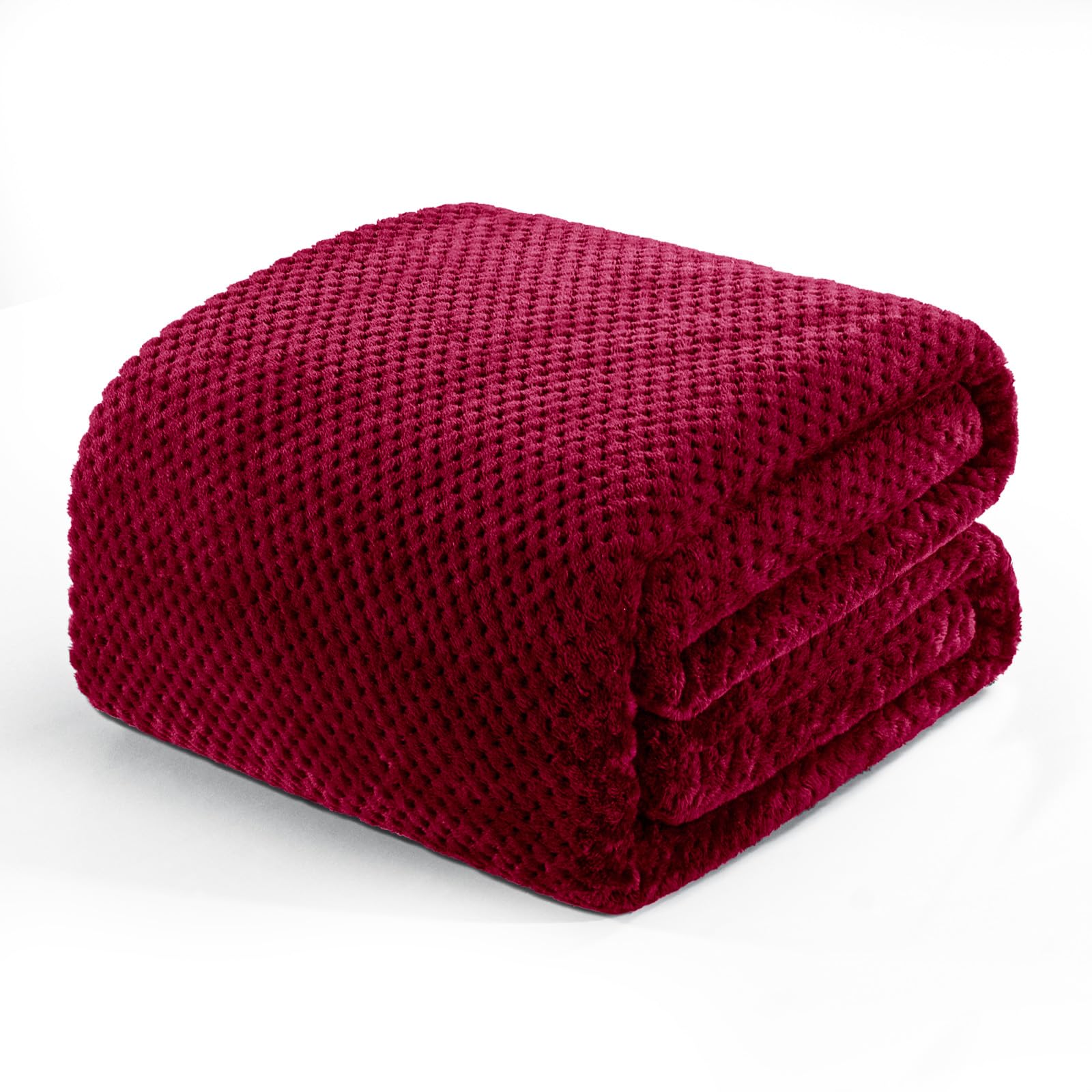 Exclusivo Mezcla Manta para Cama y Sofá, con Jacquard 3D de Gofre, Manta Polar Suave y Cálida, para Toda Estación, Lavable a Máquina y Secable, 150 x 200 cm, Burdeos OEKO-TEX STANDARD 100