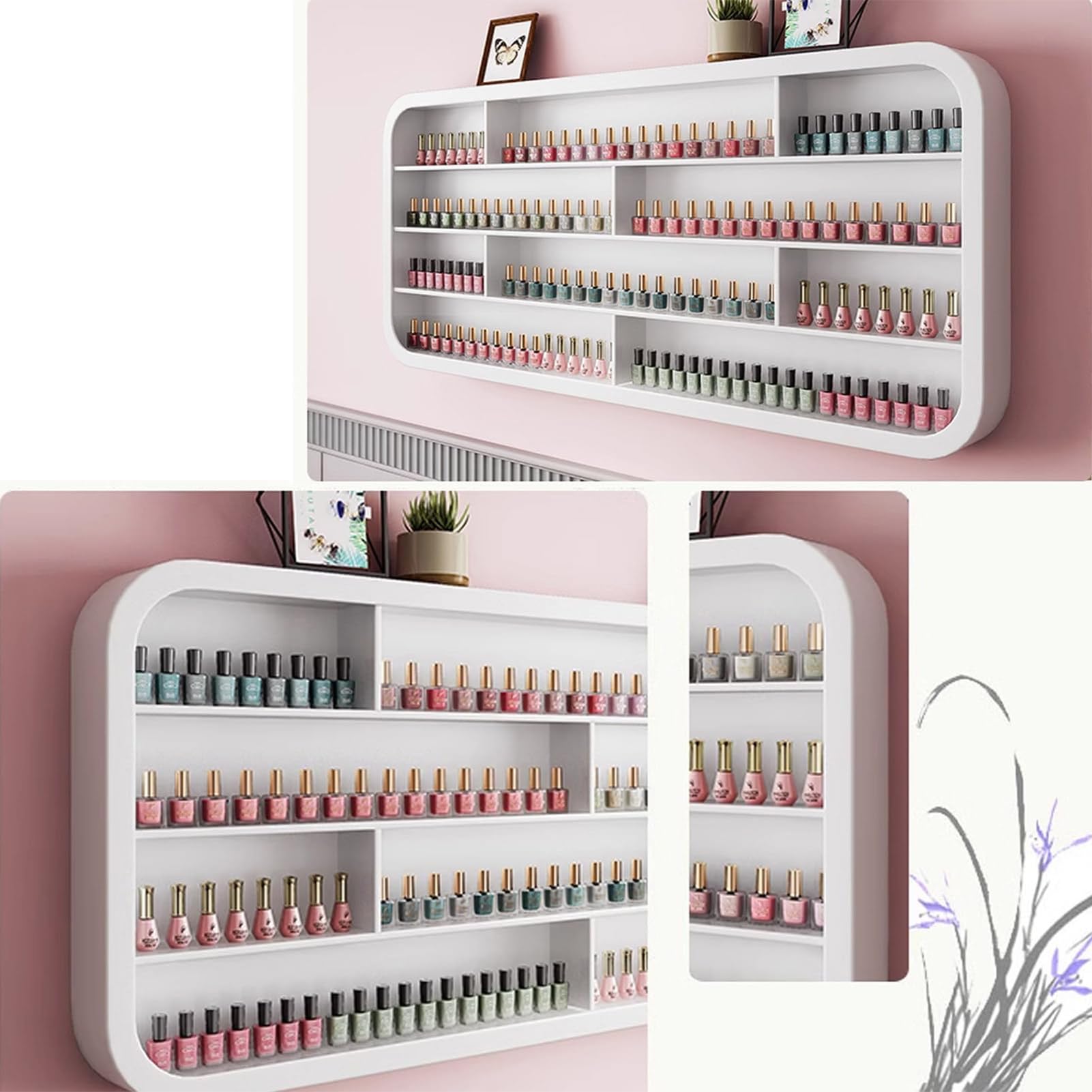 Armario de Pared para Guardar esmaltes de uñas, Estante Colgante de Madera Blanca, Estante para cosméticos y perfumes, Expositor de esmaltes de uñas para salón de Belleza, 0,8 metros/31,5 PU