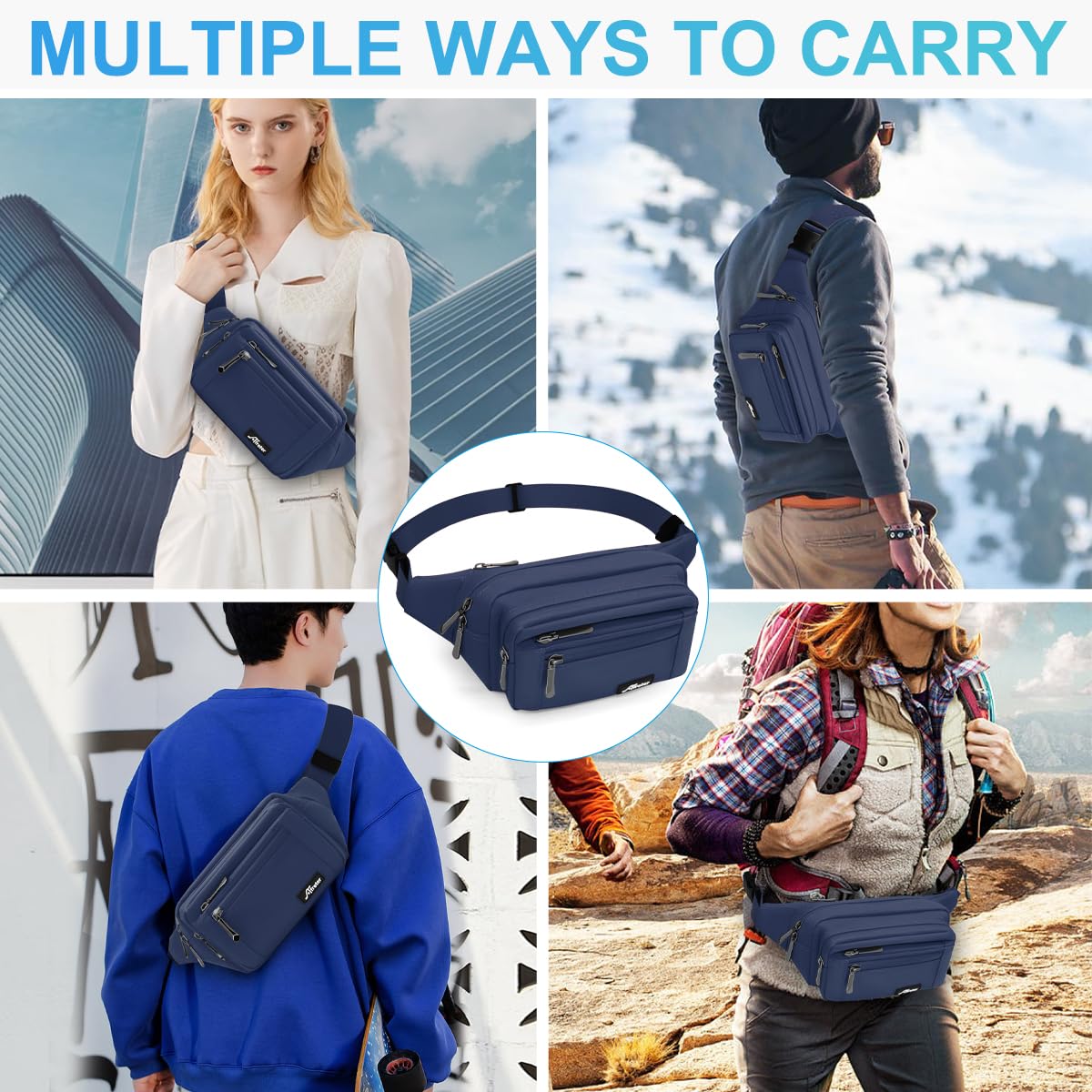 HNOOM Waterproof Bum Bag with Multi-Pockets Fashion Bumbag Waist Fanny Pack for Men Women Large Capacity Waist Bag for Hiking Dog Walking - Image 2
