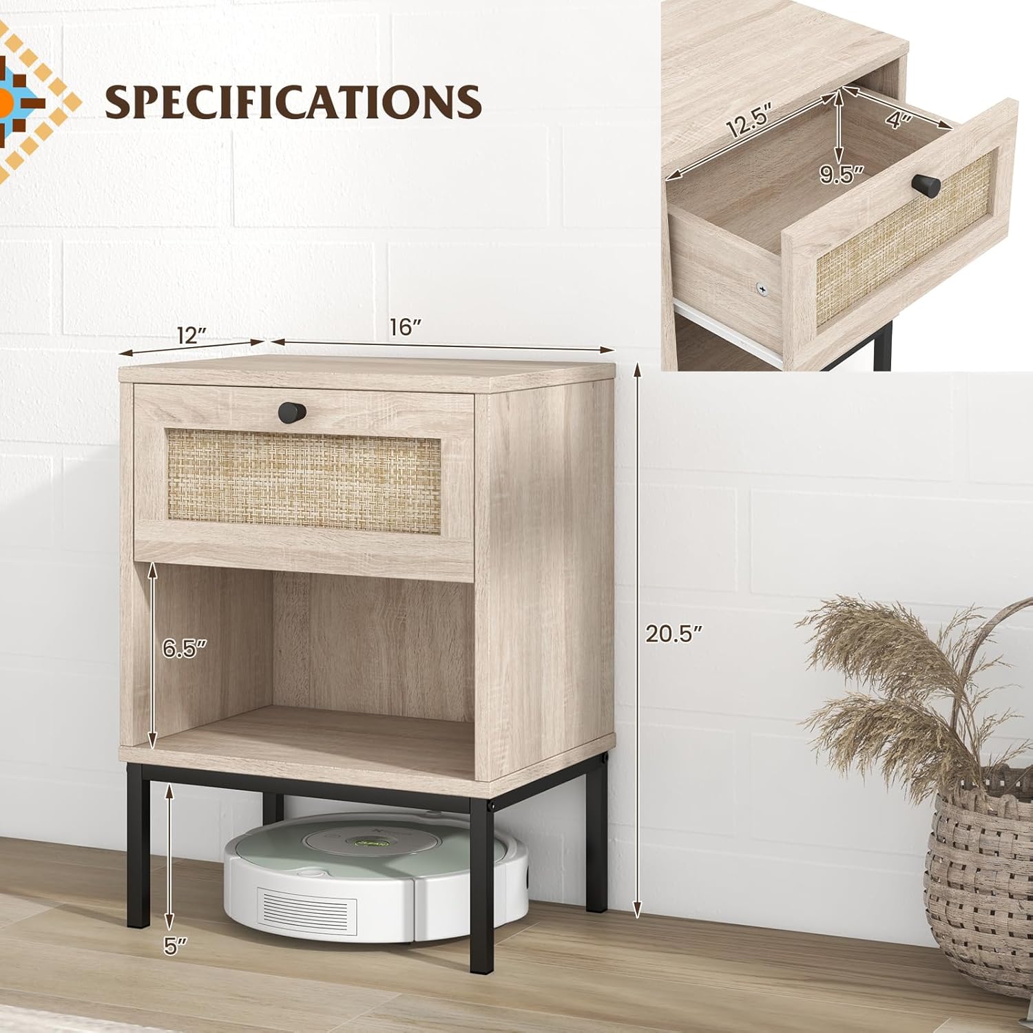 giantex rattan nightstands oak set of 2 style in bedroom