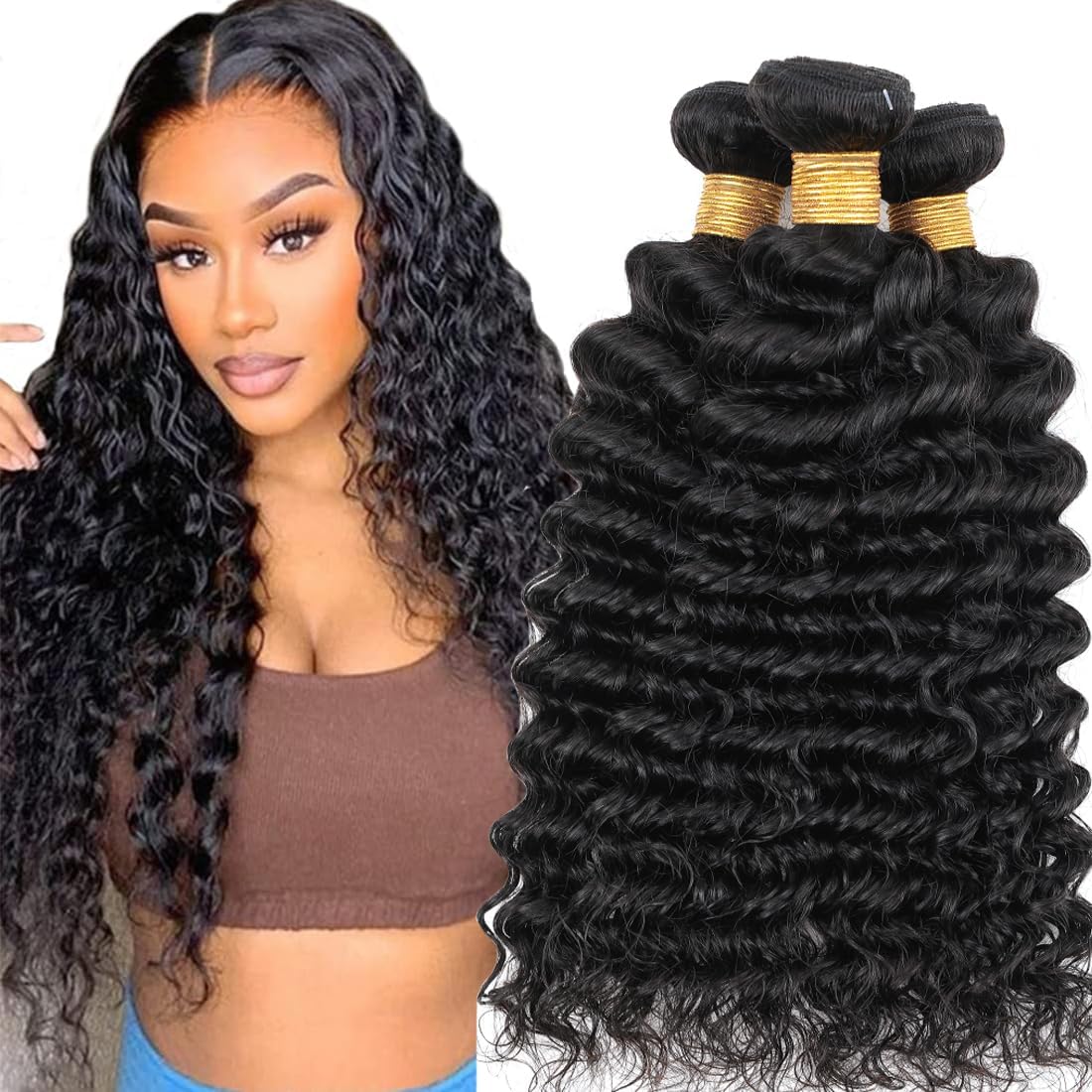 Chocolate Brown Blonde P4/613 Human Hair Bundles 14 16 18 Inch Water Wave Bundles Human Hair Unprocessed 11A Brazilian Virgin Hair Weave 3 Bundles for Black Women