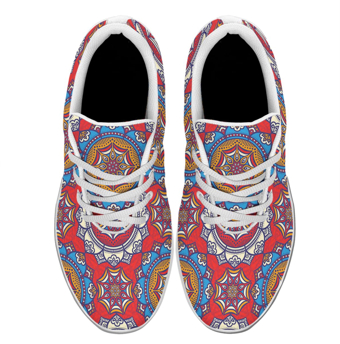 Women Men Ethnic Floral Prints Shoes Slip On Running Shoes Athletic Tennis Sneakers White Size 7