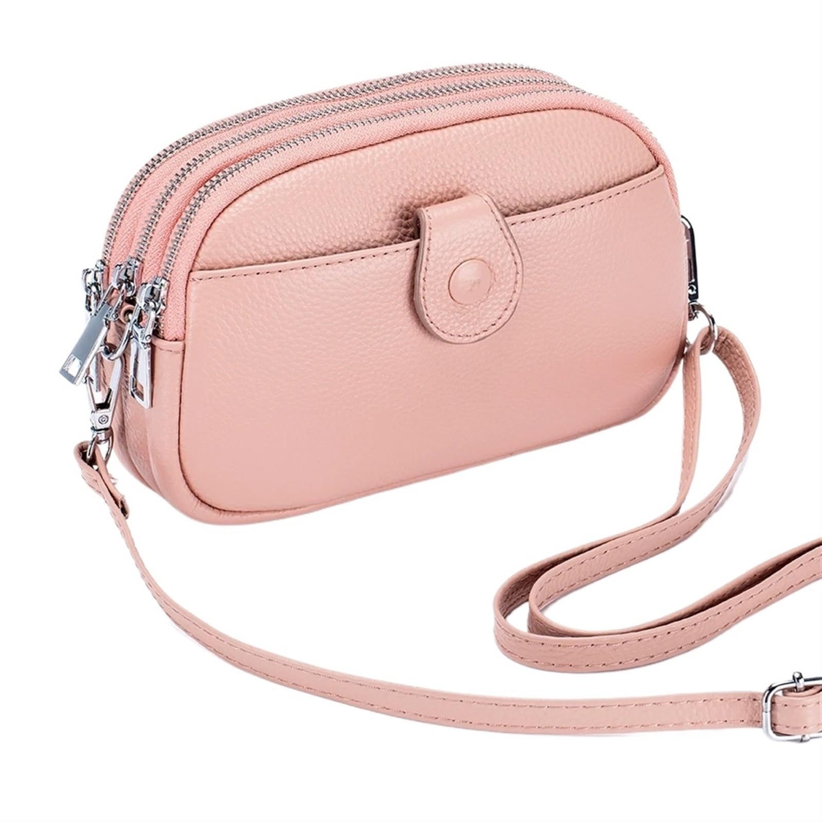 LXLAEOANG Women's Leather Crossbody Shoulder Bags Mini Messenger Purses with Three Zipper Pockets for Shopping Work(Pink)