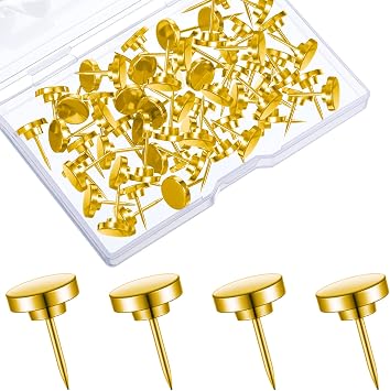 30 Pieces Push Pins, Metal Thumb Tacks for Picture Photo Hanging, Wall Pins for Board Posters Bulletin Maps, Wall Tack for Office Home Decorative Gold