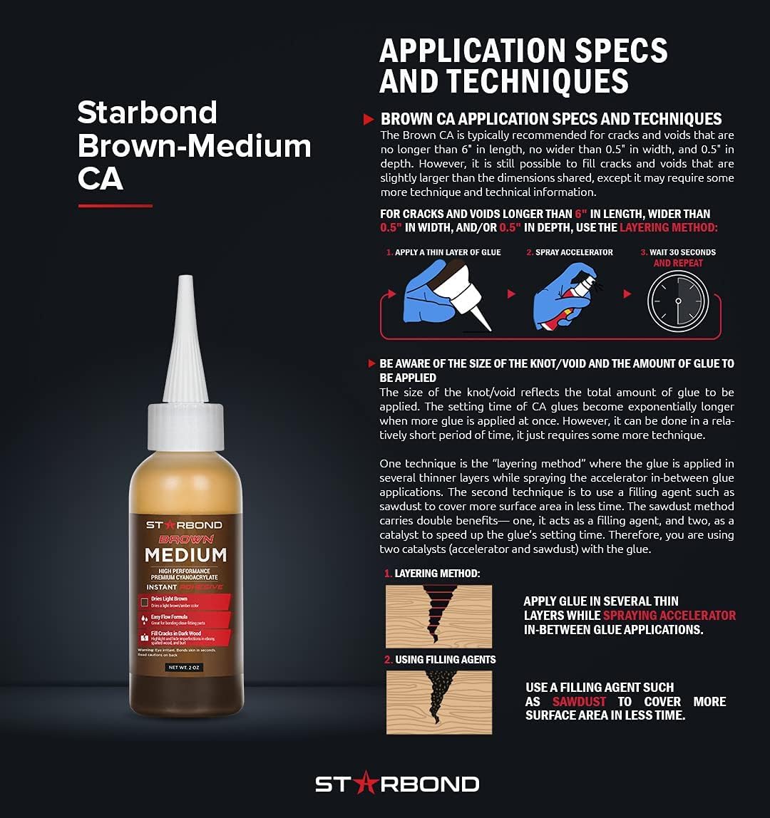 STARBOND Light Brown Medium CA Glue Pro Kit (2 oz) – Premium Cyanoacrylate Super Glue Knot Filler – for Woodworking, Woodturning, Carpentry, Furniture Repair, Crack Filling, Guitar Repair, Hobby