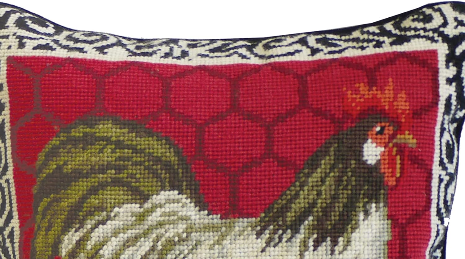 C&F Home Red Black & White Rooster Needlepoint Pillow 14" x 14" Cottage Cozy Rustic 14" x 14" Red