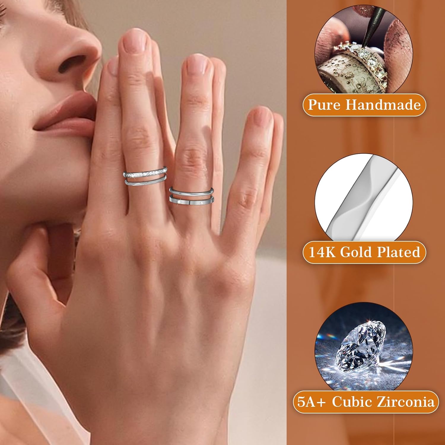 4-Pack 14K Gold Plated Stackable Rings for Women,Cubic Zirconia Simulated Diamond Oura Stack Rings for Oura Ring Gen 4/Oura Ring Gen 3,Dainty Trendy Statement Stacking Rings Set Size 5-10 - Image 4