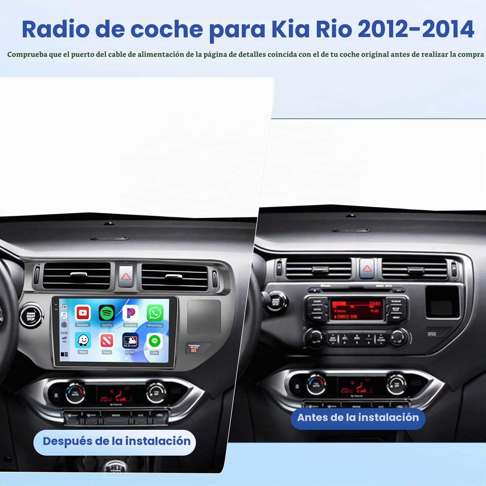 [4G+64G] Inefala Android 15 Radio Coche para Kia Rio 2012-2015 con Wireless Carplay Android, 9 Pulgadas Pantalla Autoradio con Navi GPS WiFi RDS/FM Bluetooth EQ SWC Cámara Trasera Mic