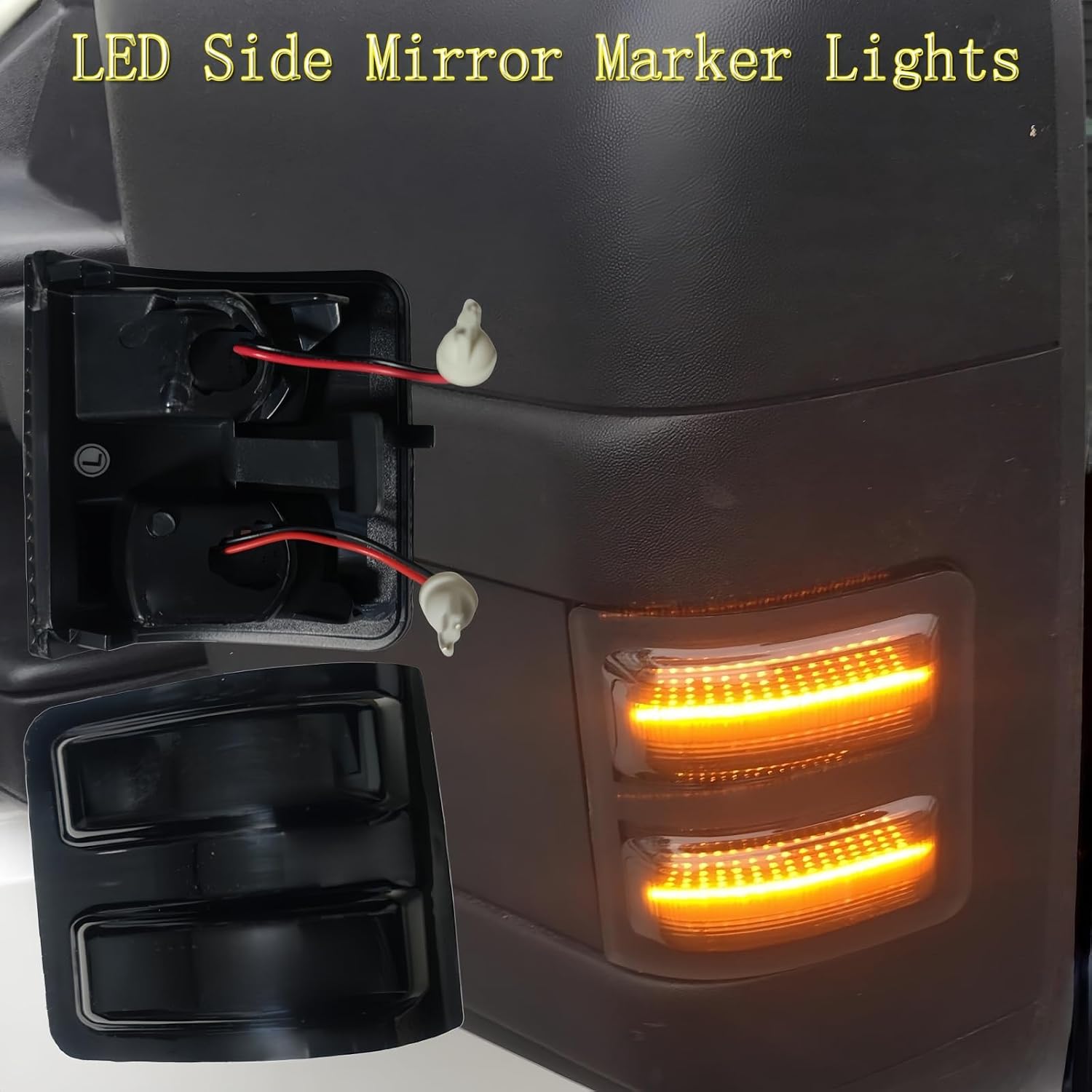 Switchback LED Side Mirror Marker Lamps Compatible With 2008-2016 Ford F250 F350 F450 F550 Super Duty, Smoked Lens Amber LED Parking Light Turn Signal Light,Pack of 2