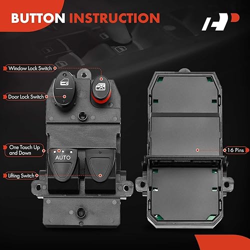 Miniatura 4 de A-Premium Master - Interruptor de elevalunas eléctrico compatible con Honda Civic 2006-2011, solo Coupe, lado delantero izquierdo del conductor,