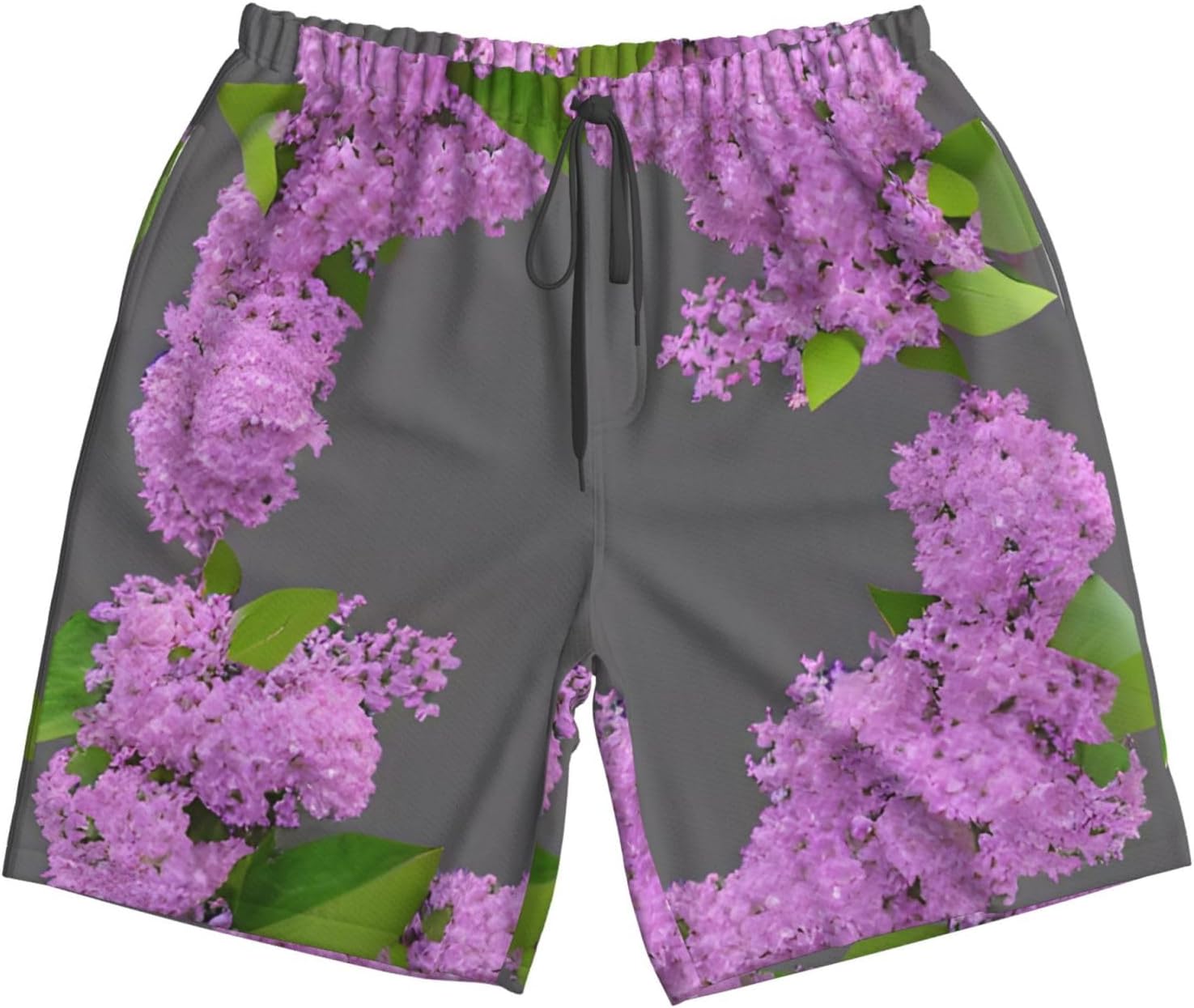 Framing Lilac Flowers in Blossom Print Men's Quick-Drying Shorts Casual Beach Pants Stretch Waist Shorts and Pockets