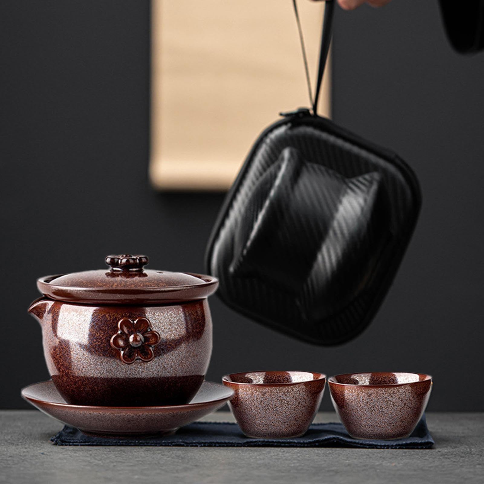 Juego de té japonés, tazas de té de cerámica,Juego de té portátil apilable