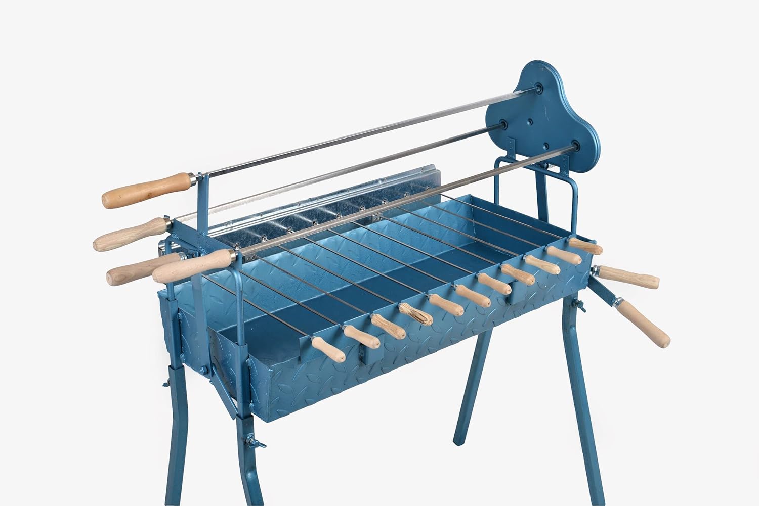 Greek Cypriot Portable Charcoal Barbecue BBQ Grill Rotisserie Foukou Height Adjustable with Lifting Lever Mechanism Model B, Blue
