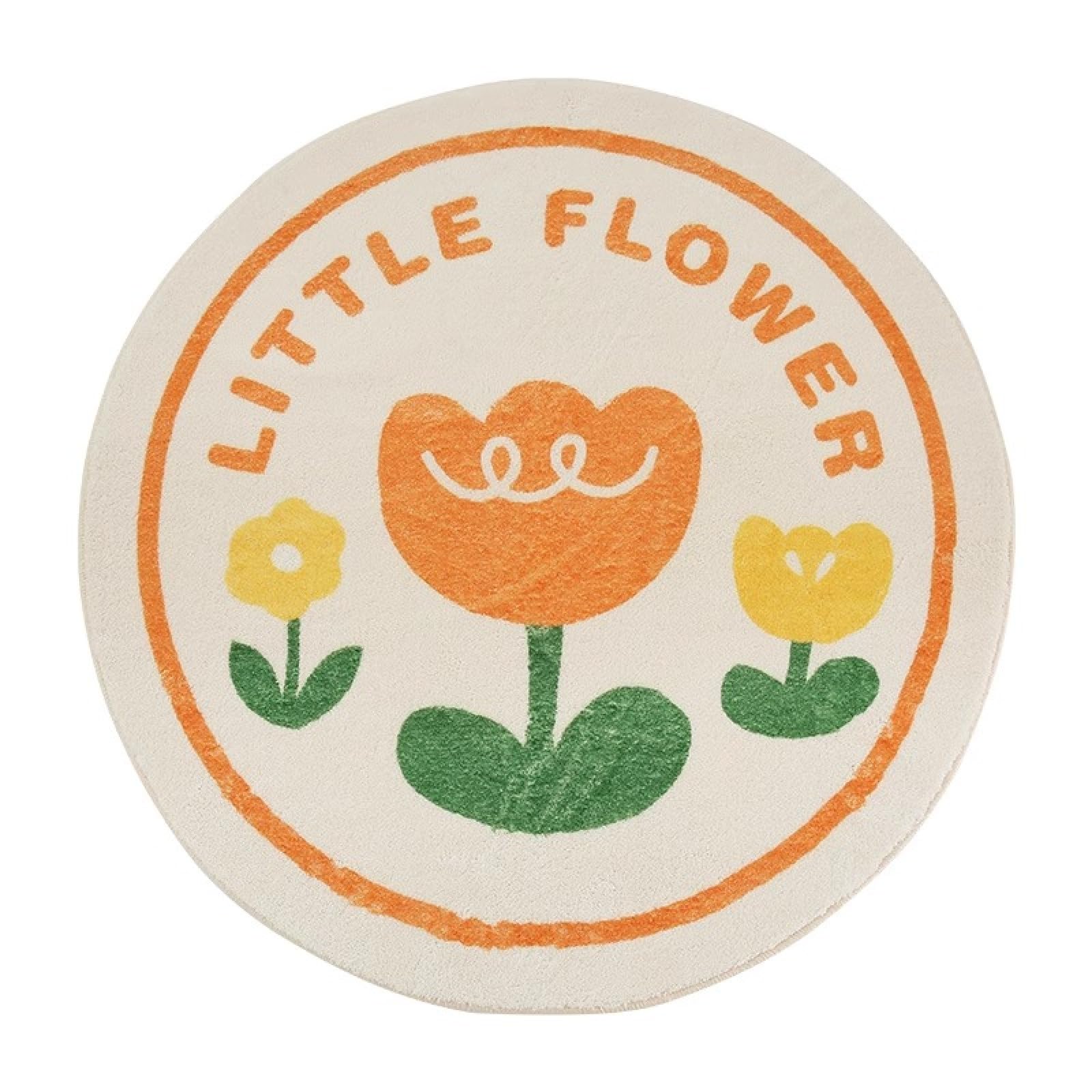 Teppich Rund 100cm Kurzflor rutschfest Orange Blumen Waschbar Kurzflor Moderne rutschfest Wohnzimmer Teppich, fürs Schlafzimmer, Inderzimmer