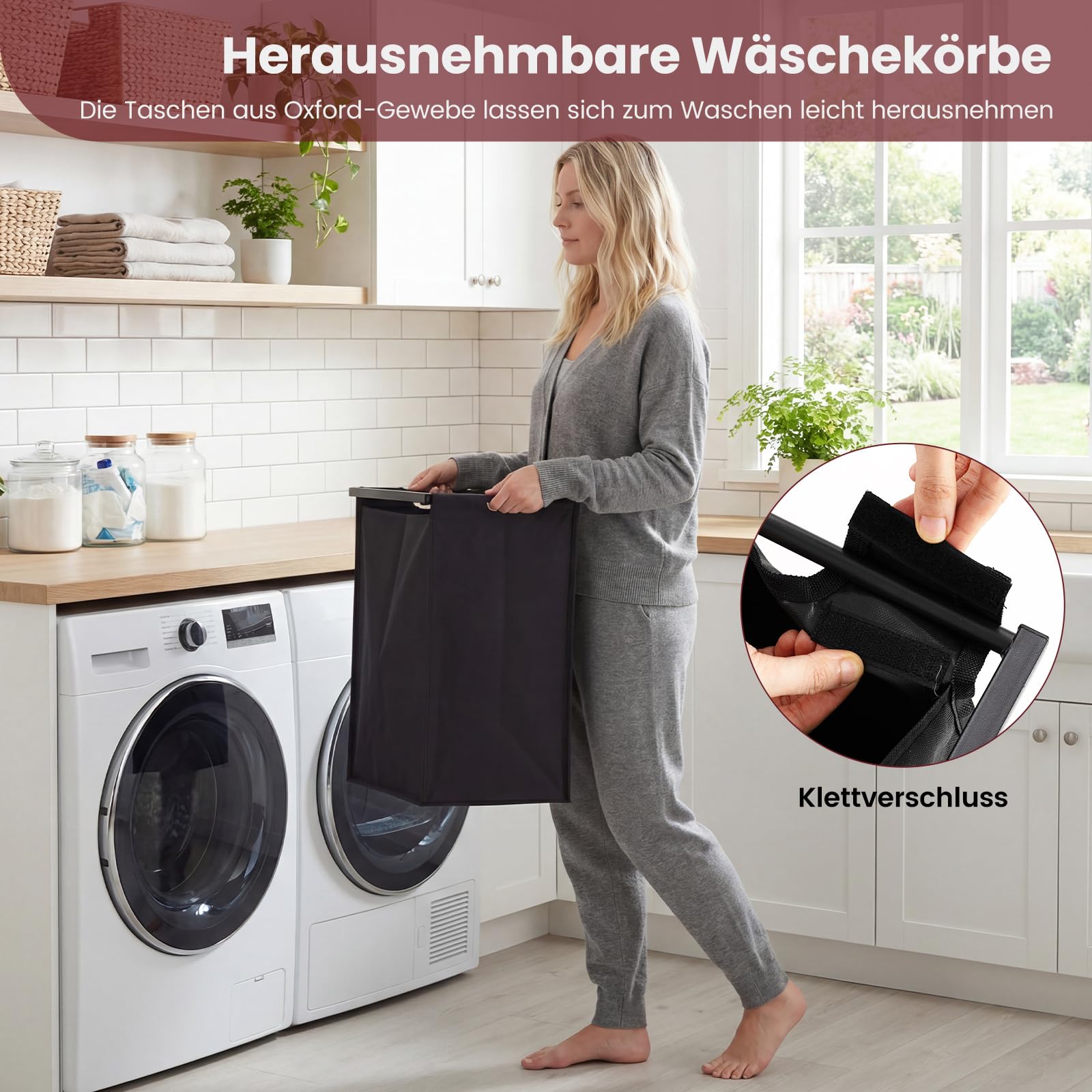 COSTWAY Wäschekorb 3 Fächer, Wäschesammler mit Ablage, 75 L Wäschesortierer mit 3 abnehmbaren Taschen & Metallrahmen, Wäschebox ausziehbar für Waschküche Badezimmer Wohnheim (3 Fächer-Schwarz)