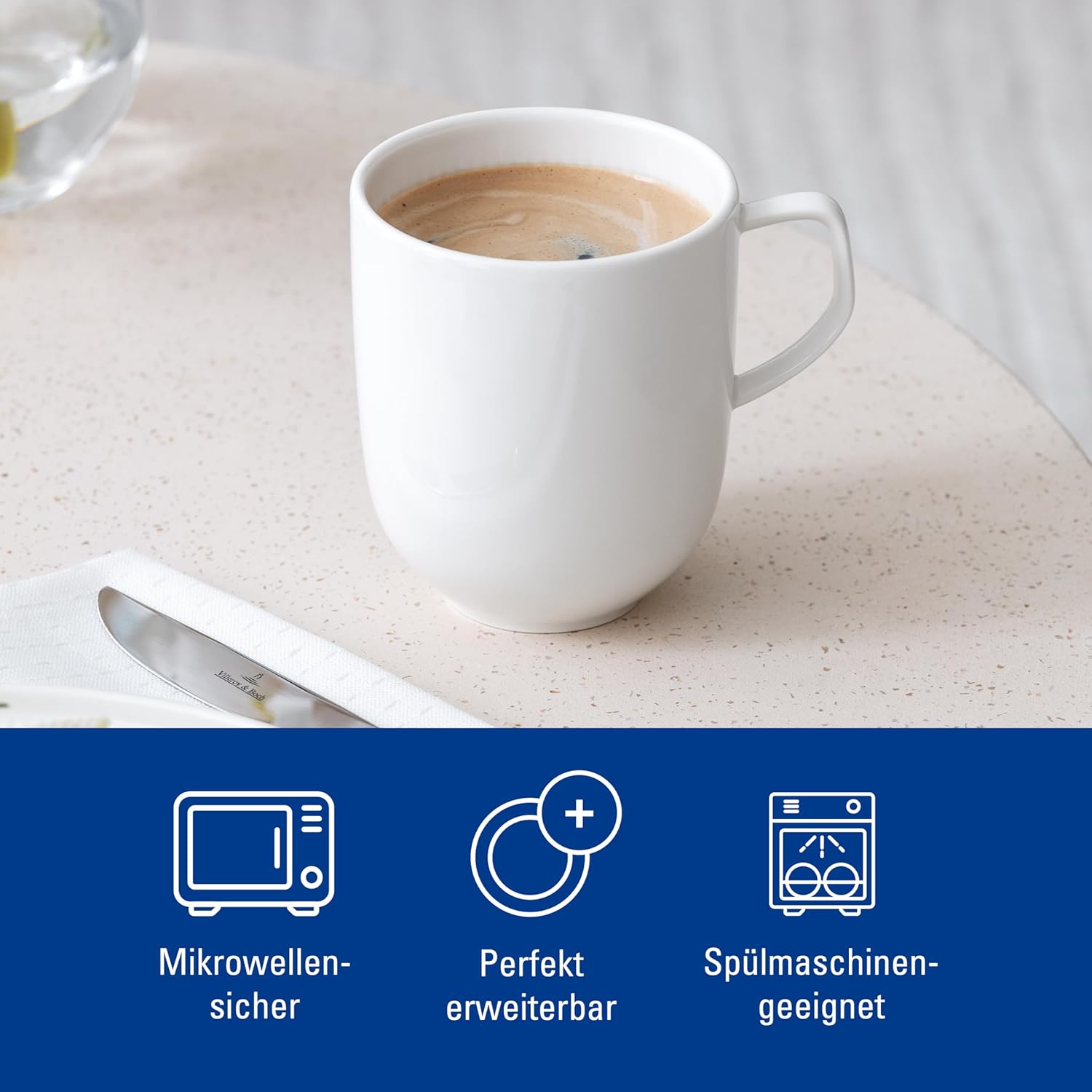 Villeroy & Boch Afina Mug with Handle, Premium Porcelain, Made in Germany, Dishwasher and Microwave Safe, 3.25 x 4in, Stackable, White - Image 5