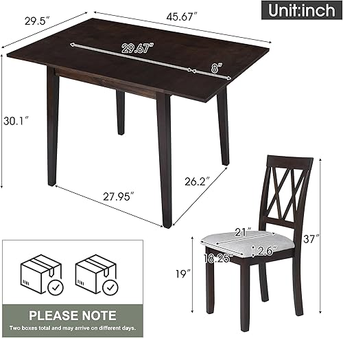 Miniatura 2 de P PURLOVE Juego de comedor de cocina de 3 piezas, juego de mesa de comedor de madera con mesa de comedor de hoja abatible y 2 sillas de comedor