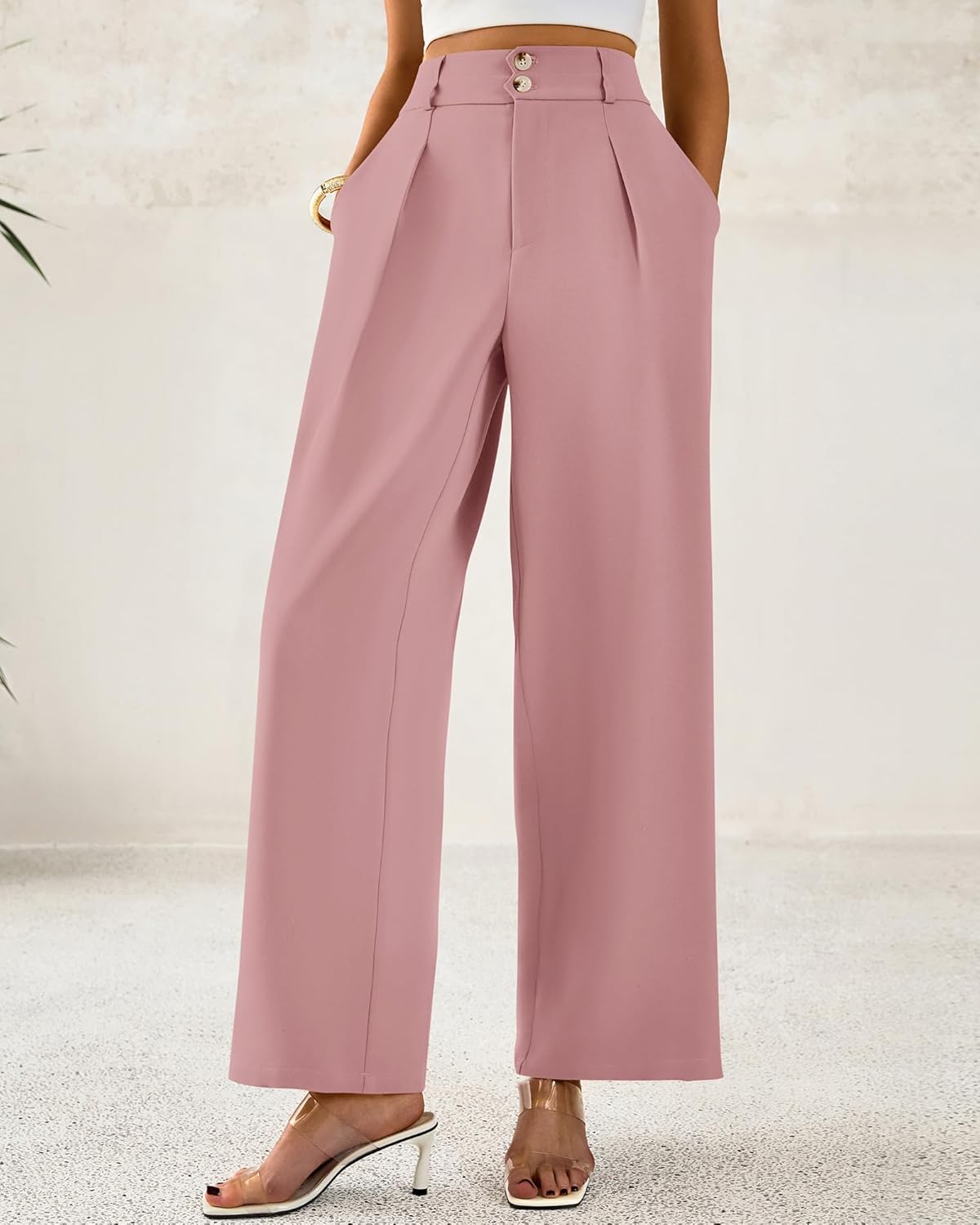 BTFBM Women Wide Leg Dress Pants 2026 High Waisted Button Pleated Business Casual Trousers Office Work Palazzo Pants - Image 4