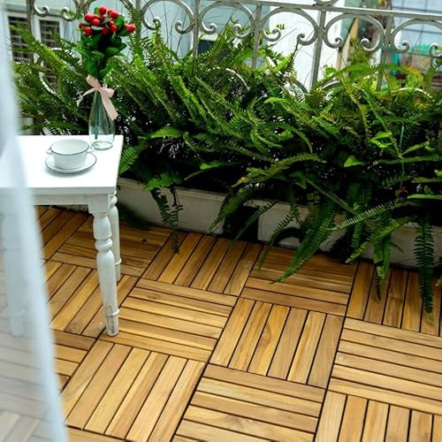 Yamazing 12”X12” Solid Wood Interlocking Flooring Tiles (Pack Of 9), Acacia Hardwood Deck Tiles, Floor Tile For Both Indoor & Outdoor Use, Patio Garden, Waterproof All Weather, 6 Slat (9 Sq Ft) #TOP6