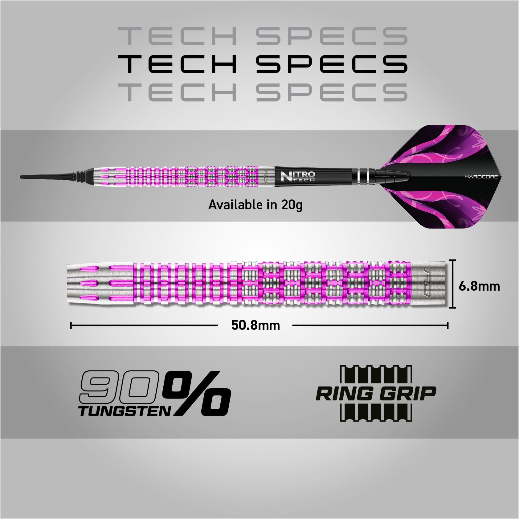 Fléchettes RED DRAGON Tyrian 90% Tungstène Professionnelles | Jeu 20g Pointe Souple Ou 22g/24g Pointe Acier | Avec Ailettes Et Tiges