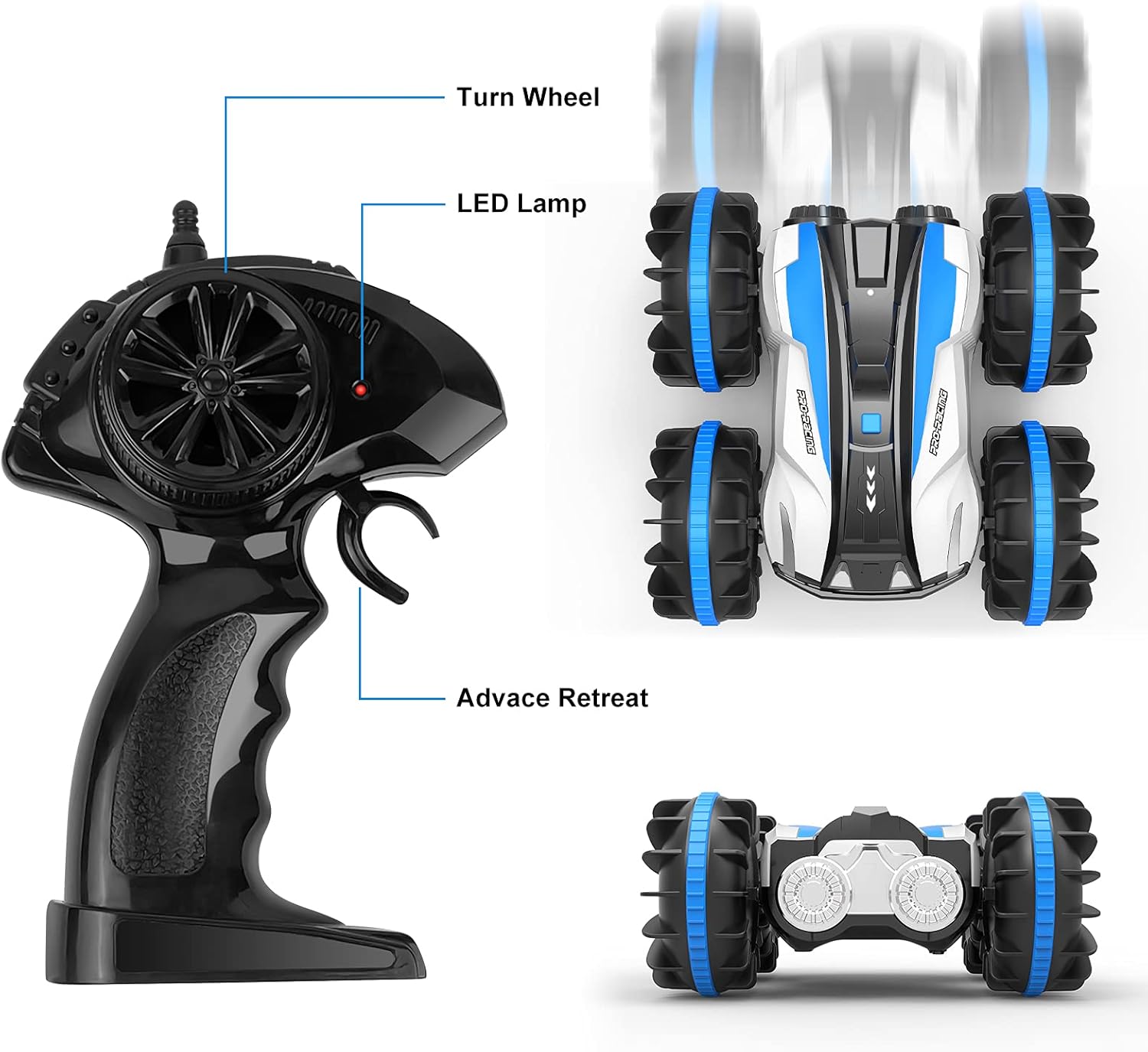 CL FUN Amphibious Remote Control Car for Boys 4-7, 2.4 GHz Remote Control Boat Waterproof RC Truck Stunt Car, 4WD Remote Control Vehicle Adult Gifts All Terrain Water Beach Pool Toy for Kids(Blue) : Toys & Games