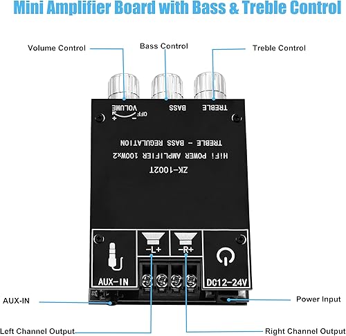 Miniatura 2 de ZK-1002T 100W+100W Bluetooth Amplificador Junta con Control de agudos y graves, Mini placa amplificador de potencia de audio estéreo de 2.0 canales,