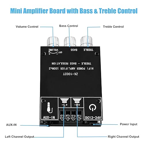 Miniatura 2 de ZK-1002T 100W+100W Bluetooth Amplifier Board with Treble and Bass Control, 2.0 Channel Stereo Audio Mini Power Amplifier Board, TPA3116D2 Chip DC