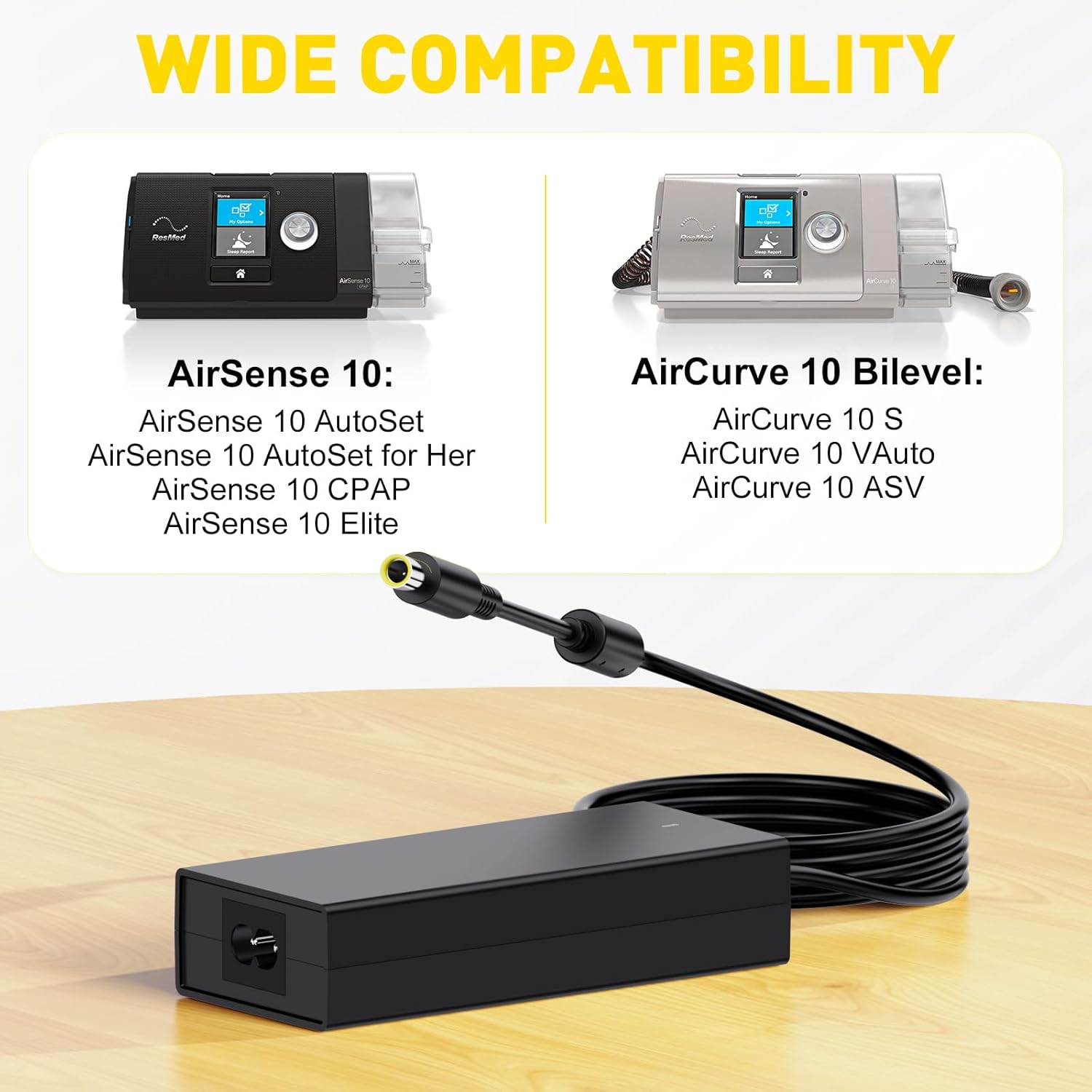90W AC Adapter Replacement for Resmed AirSense 10 CPAP Machine/Elite/AutoSet/AutoSet for Her, AirSense 10 Power Cord; AirCurve 10 Bilevel 10 S/10 VAuto/10 ASV; 370001, resmed airsense 10 Power Supply