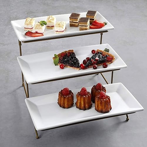 Miniatura 3 de Soporte con 3 niveles de bandejas rectangulares para mostrar y servir postres y otros alimentos, color blanco