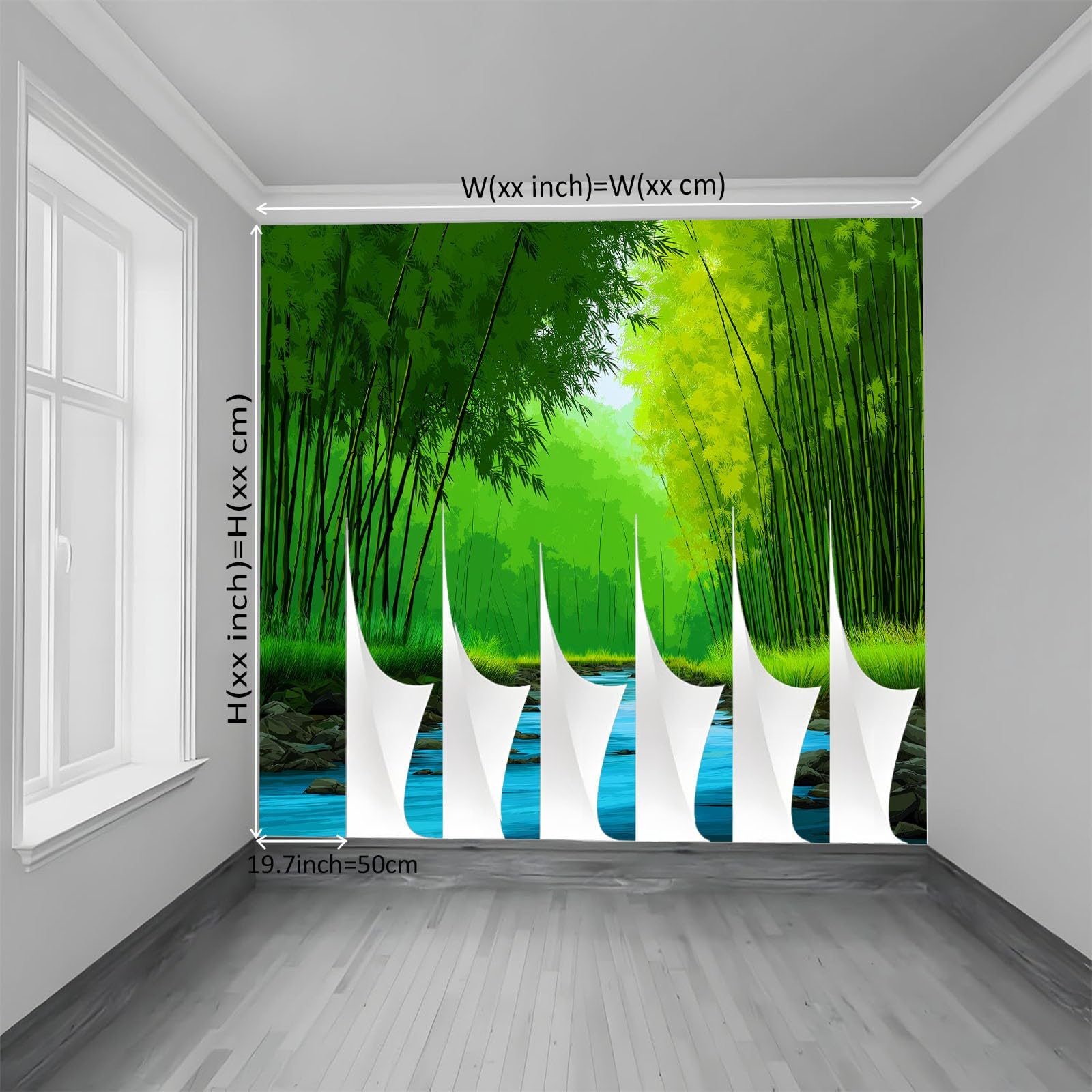 Tapeta 3D, fototapeta klasy premium, 350 x 256 cm, naturalny las bambusowy i strumień, fototapeta do salonu, nowoczesna tapeta z włókniny, obraz ścienny XXL, tapeta ścienna, efekt 3D, dekoracja