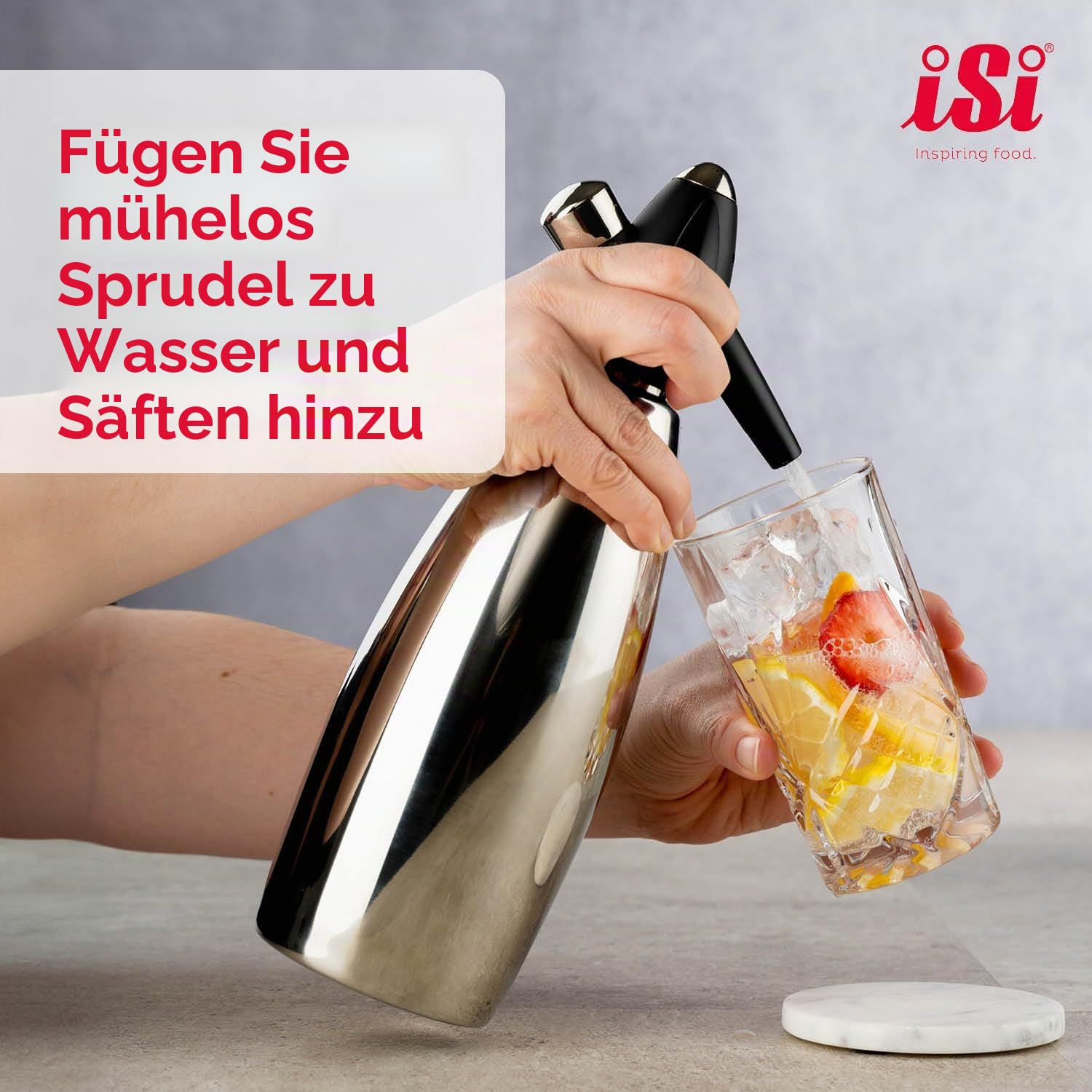iSi Siphon, Wassersprudler für Sprudelwasser, Sprudler mit Edelstahl Flasche, Kohlensäure für Wasser, Soda Maker, Für Drinks & Cocktails, Schwarz, 8.5 x 8.5 x 31.5 cm