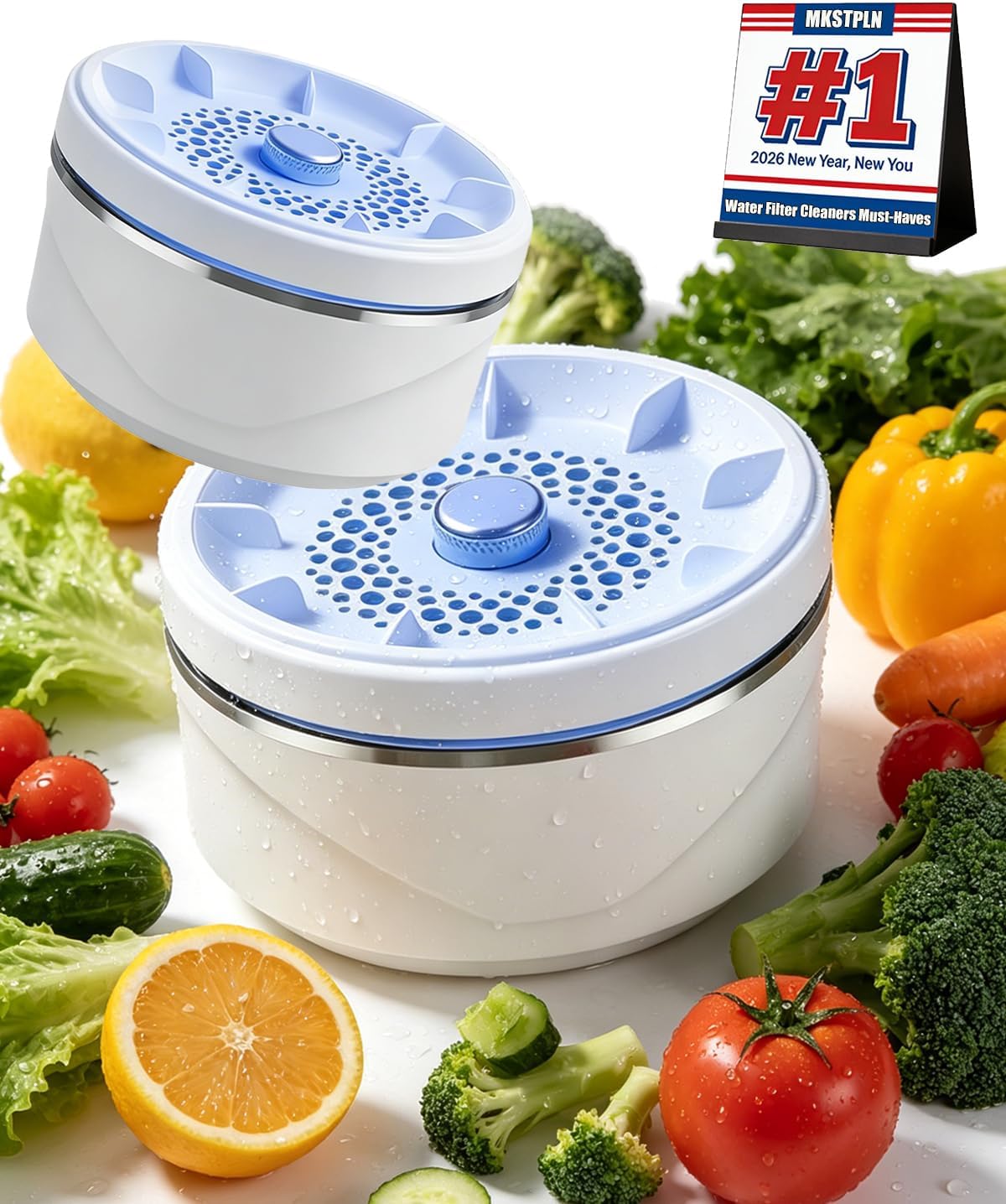 Upgraded Ultrasonic Vegetable Cleaner, OH-Ion Purifier Washing Machine with Titanium Electrolysis Deep Cleaning Food Surface Residues Waterproof Cordless for Fruit Berries Produce Kitchen (2pcs)