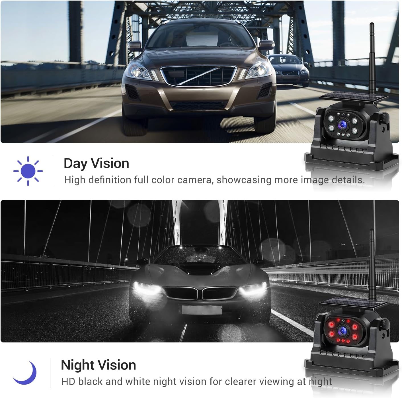 WiFi Magnetic Solar Wireless Backup Camera for Trucks/RV/Trailer, 1080P Rechargeable Rear View Camera Hikity, IP68 Waterproof Reverse Cam, Nigh Version/Type-C Charge/Easy Install, Support iOS&Android