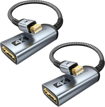 WARRKY 4K Mini DisplayPort to HDMI Adapter 2 Pack, [UHD, Gold-Plated Plug, Aluminum Case]Thunderbolt to HDMI Converter Compatible for MacBook Air/Pro, Mac Mini, iMac, Surface Pro, Monitor/TV/Projector